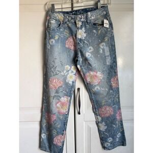 Gap Kids Girls Floral Girlfriend Jeans Light Wash Blue Pink Size 14 Regular NWT